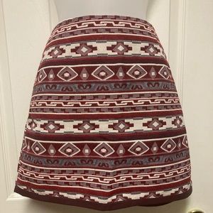 Jack burgundy southwestern pattern mini skirt size 10